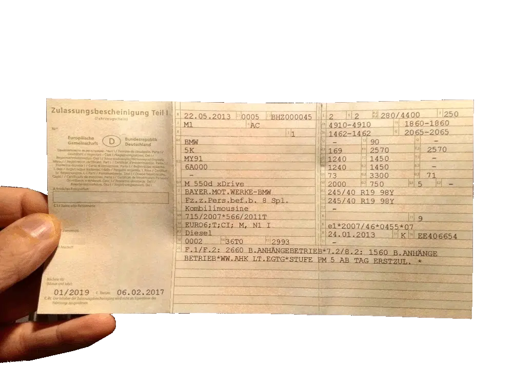 Vehicle registration document sample