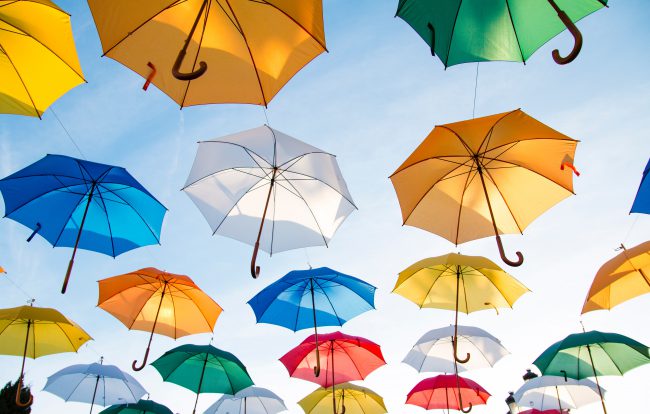 colorful umbrellas in the air