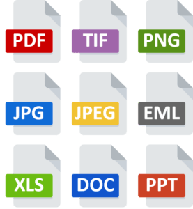PDF, TIF, PNG, JPG, JPEG, EML, XLS, DOC, PPT sind unterstützte Dateiformate