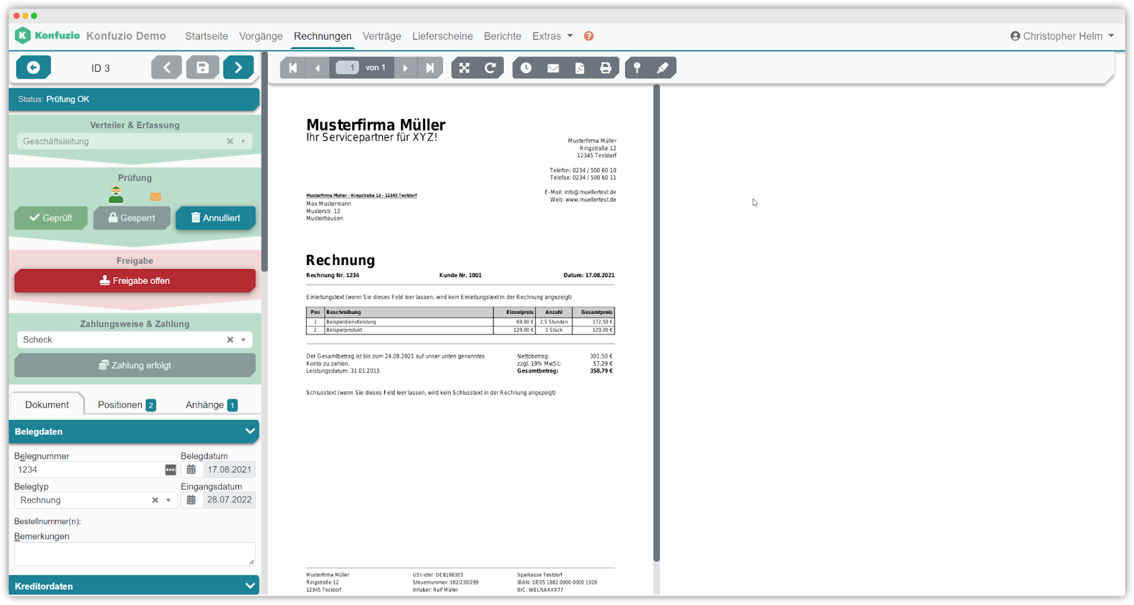 Digital invoice verification as web software without installation.