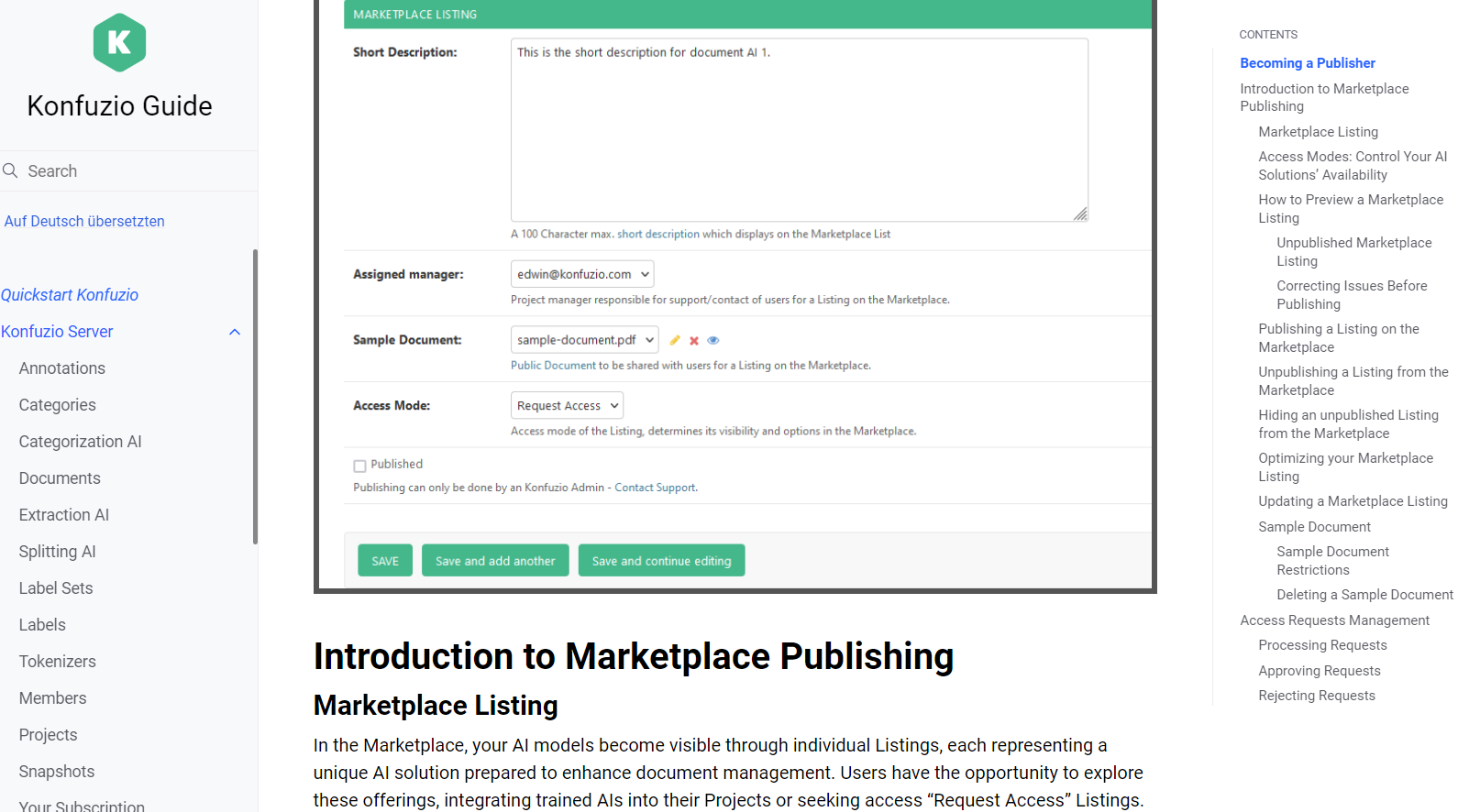 Konfuzio Marketplace Marketplace Developer Publisher