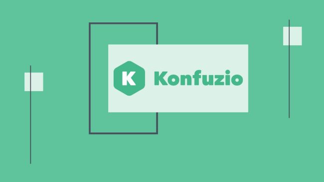 印有 konfuzio 徽标的绿色包装盒